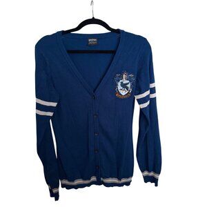Harry Potter Ravenclaw Cardigan Womens Blue Striped Knit Button-Up Sweater